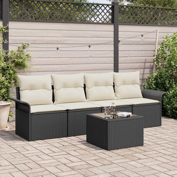 vidaXL Conjunto de Sofá de Jardim 5 pcs Preto e Creme vime PE