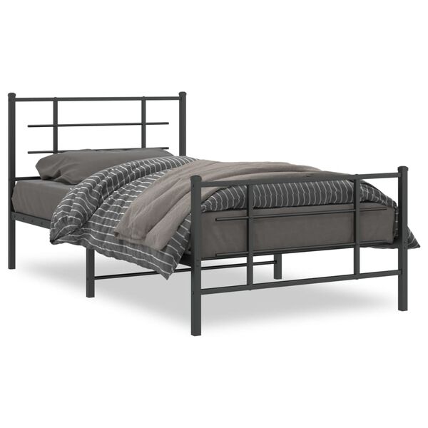 vidaXL Estrutura de cama com cabeceira e p&eacute;s 100x190 cm metal preto