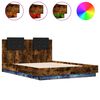 vidaXL Estrutura cama c/ cabeceira/luzes LED 135x190cm carvalho fumado