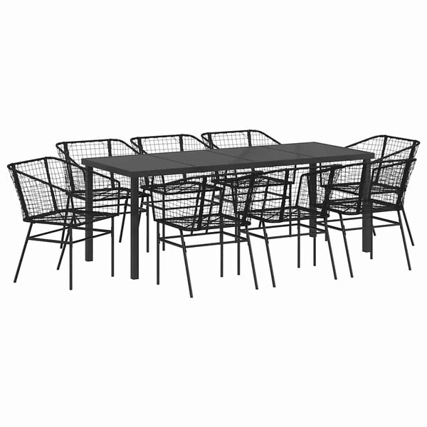 vidaXL Conjunto de Jantar para Jardim 9 pcs Preto vime PE