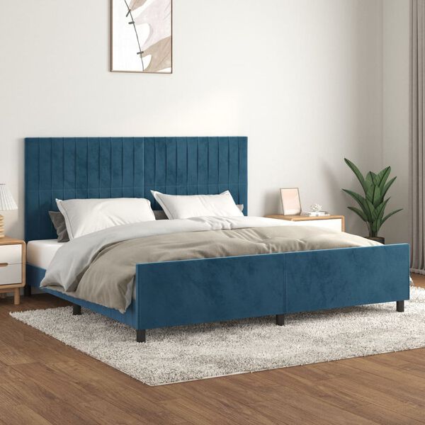 vidaXL Estrutura de cama sem colch&atilde;o 200x200 cm veludo azul-escuro