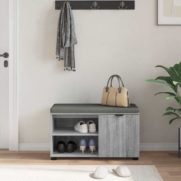 vidaXL Banco de Hall com almofada Sonoma cinza 80 x 38 x 46 cm