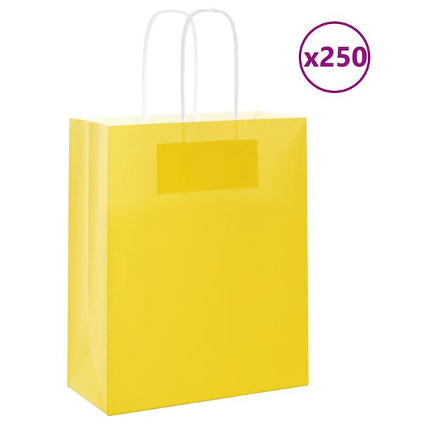 vidaXL Sacos de papel 250 unid com al&ccedil;as amarelo 18x8x22 cm