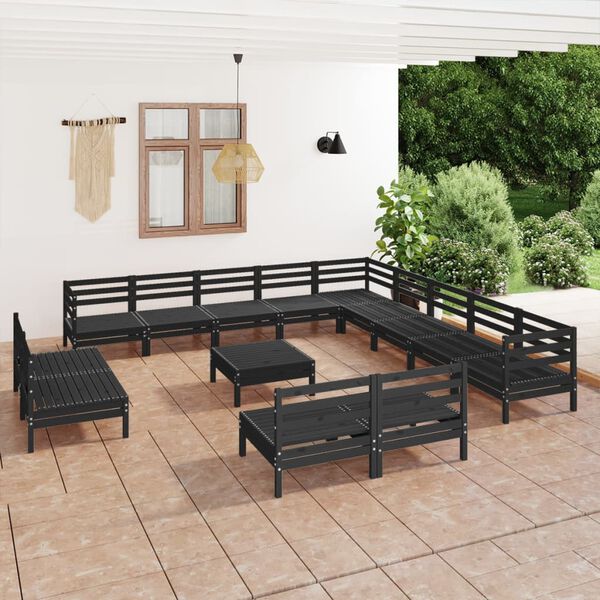 vidaXL 14 pcs conjunto lounge de jardim pinho maci&ccedil;o preto