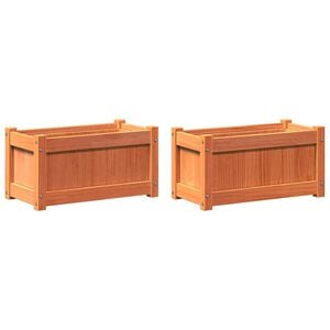 vidaXL Vasos/floreiras de jardim 2 pcs pinho maci&ccedil;o castanho cera