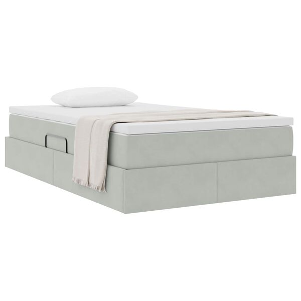 vidaXL Cama com arruma&ccedil;&atilde;o e colch&atilde;o Cinzento-claro 120 x 190 cm Veludo