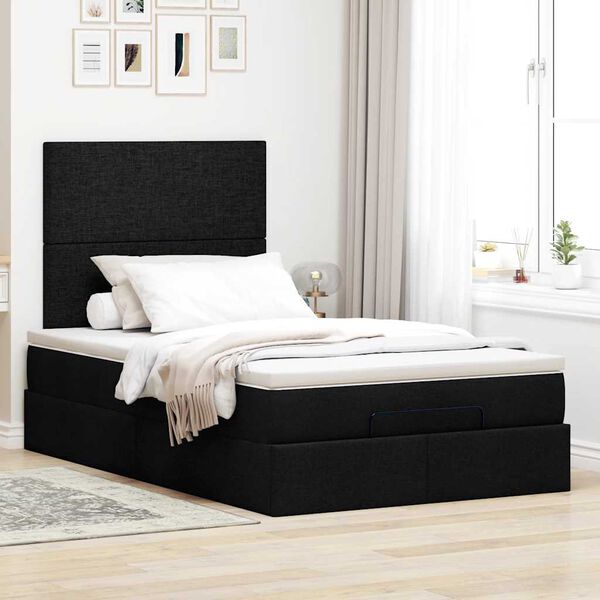 moldura de cama s&iacute;riaXL otomana com colch&atilde;o preto tecido