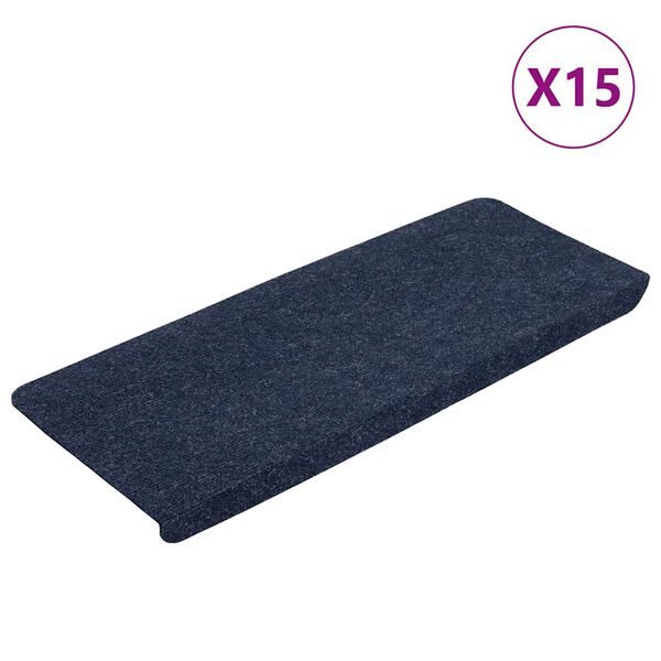 vidaXL Tapetes de escada autoadesivos 15 pcs 65x24,5x3,5 cm azul