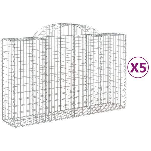 vidaXL Cestos gabi&atilde;o arqueados 5pcs 200x50x120/140cm ferro galvanizado