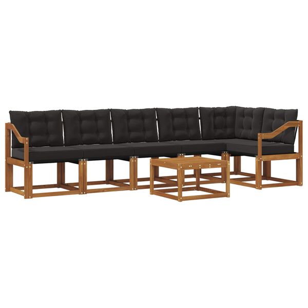 vidaXL Conjunto de Sof&aacute;s para Exterior 7 pcs Natural e Preto