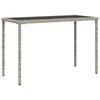 vidaXL Mesa jardim c/ tampo de vidro 115x54x74 cm vime PE cinza-claro