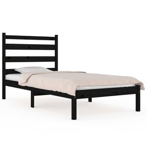 vidaXL Estrutura de cama pequena solteiro 75x190 cm pinho maci&ccedil;o preto