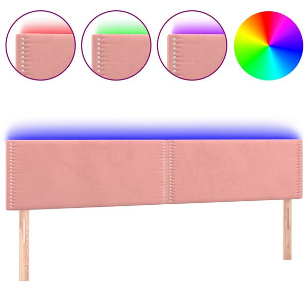 vidaXL Cabeceira de cama c/ luzes LED veludo 160x5x78/88 cm rosa
