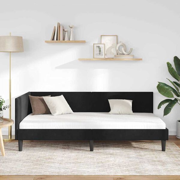 vidaXL Estrutura de Cama de Canto Preto 100 cm x 200 cm Veludo