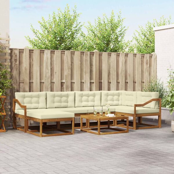 vidaXL Conjunto de Sof&aacute;s para Exterior 7 pcs Natural e Creme