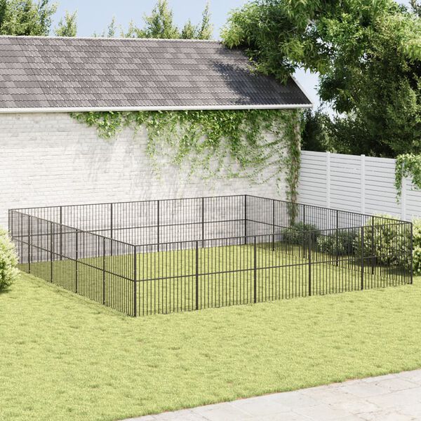 vidaXL Parque para c&atilde;es com 20 pain&eacute;is a&ccedil;o galvanizado preto