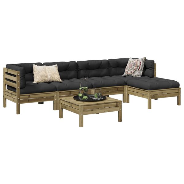 vidaXL 6 pcs conjunto sof&aacute;s de jardim c/ almofad&otilde;es pinho impregnado