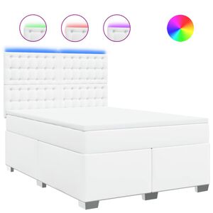 vidaXL Cama com molas/colch&atilde;o 140x190 cm couro artificial branco