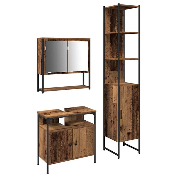 vidaXL Conjunto de M&oacute;veis para Banheiro com porta 3 pcs Madeira Antiga