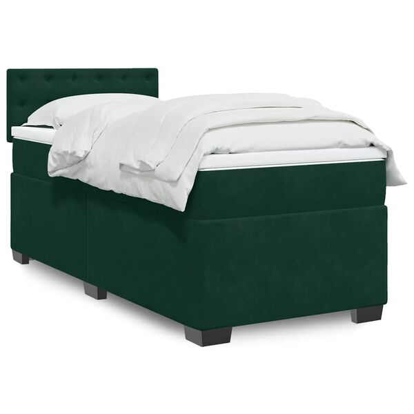 vidaXL Cama com molas/colch&atilde;o 100x200 cm veludo verde-escuro