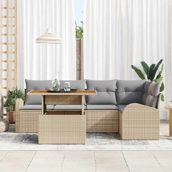 vidaXL Conjunto de Sof&aacute; de Jardim 6 pcs Bege Rattan Sint&eacute;tico