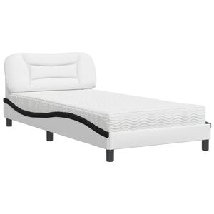 vidaXL Cama com colch&atilde;o Hvar 100x200 cm couro artificial branco e preto