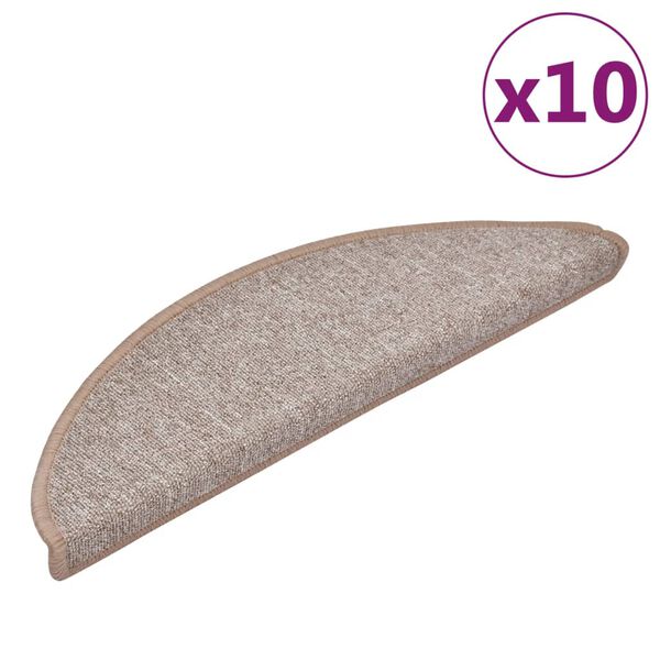 vidaXL Tapetes de escada 10 pe&ccedil;as 56x17x3 cm marrom claro semicircular