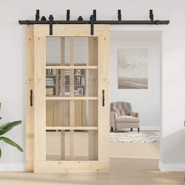 vidaXL Kit de ferragens para porta deslizante 213,5 cm a&ccedil;o preto