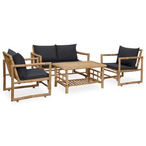 vidaXL 4 pcs conjunto lounge p/ jardim com almofad&otilde;es bambu