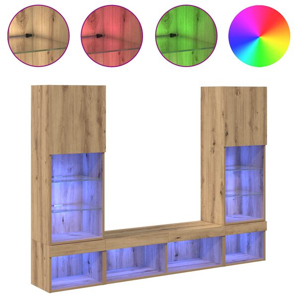 vidaXL Unidades de TV de Parede com LED 5 pcs Carvalho Artesanal