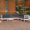 vidaXL 6 pcs conj. lounge de jardim c/ almofadões pinho maciço branco