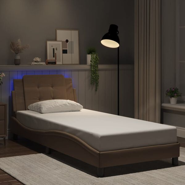 vidaXL Estrutura de cama com LED sem colch&atilde;o Zadar 80x200cm cappuccino
