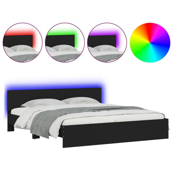 vidaXL Estrutura de cama com cabeceira e luzes LED 200x200 cm preto