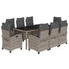 vidaXL 9 pcs conjunto de jantar p/ jardim c/ almofad&otilde;es vime PE cinza
