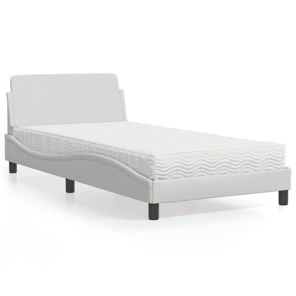 vidaXL Cama com colch&atilde;o Dover 100x200 cm couro artificial branco