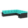vidaXL Conjunto de sof&aacute; de jardim com 10 pe&ccedil;as e almofadas em rattan sint&eacute;tico preto