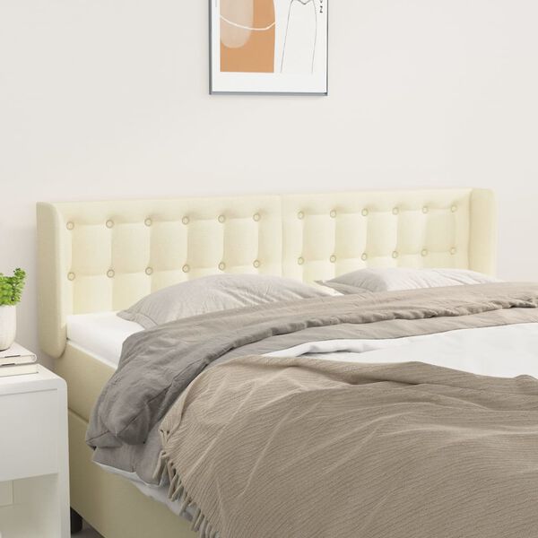 vidaXL Cabeceira de cama c/ abas couro artificial 147x16x78/88cm creme