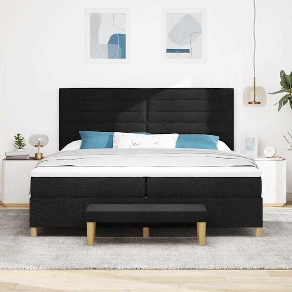 vidaXL Cama Box com colch&atilde;o com cabeceira Preto 200 x 200 cm tecido