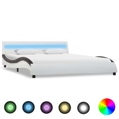 vidaXL Estrutura cama c\ LED 160x200cm couro artificial branco e preto