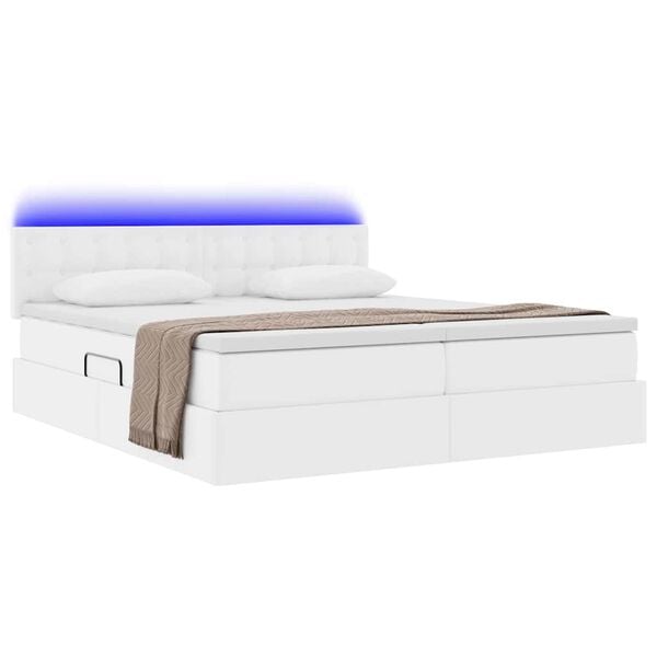 vidaXL Cama com arruma&ccedil;&atilde;o e LED com colch&atilde;o Branco Puro 180 x 200 cm