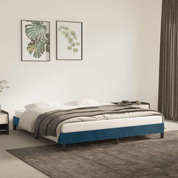 vidaXL Estrutura de cama sem colch&atilde;o 160x200 cm veludo azul-escuro