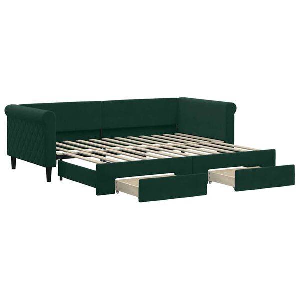 vidaXL Sof&aacute;-cama c/ gavet&atilde;o e gavetas 90x200 cm veludo verde-escuro