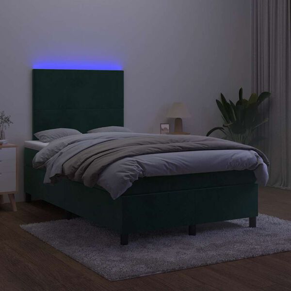 vidaXL Cama box spring c/ colch&atilde;o/LED 120x200 cm veludo verde-escuro