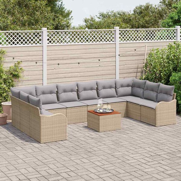 vidaXL Conjunto de Sof&aacute; de Jardim 11 pcs Bege e Cinza Claro vime PE