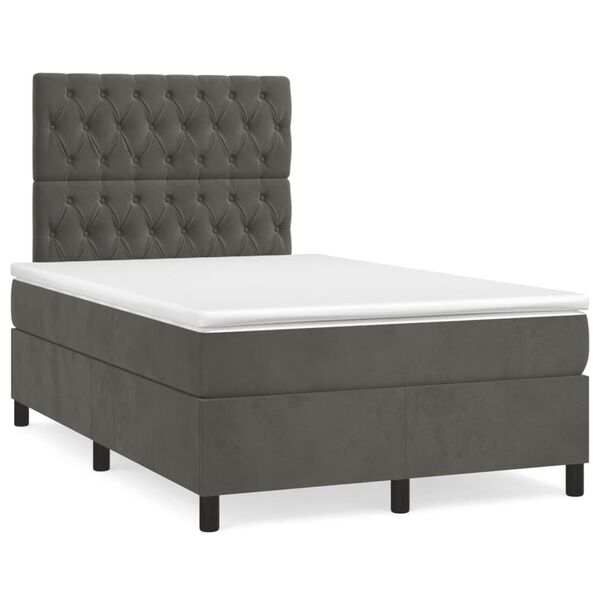 vidaXL Cama boxspring com colch&atilde;o 120x190 cm veludo cinzento-escuro