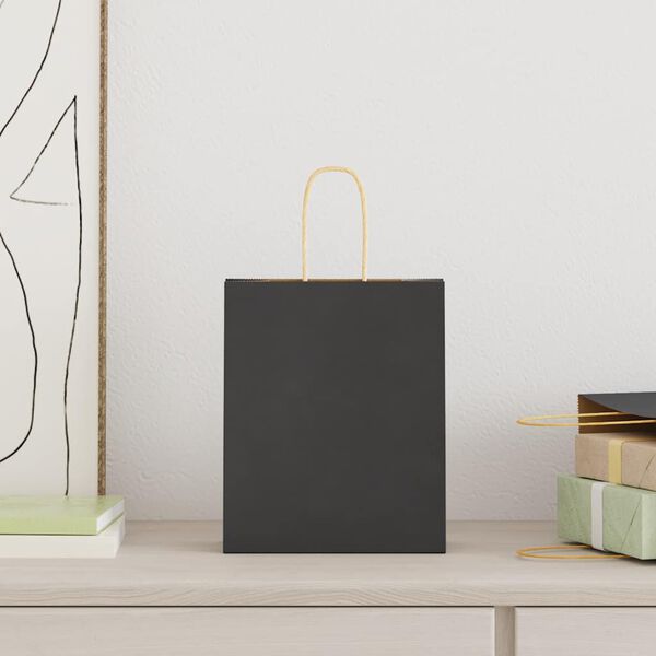 vidaXL Sacos de papel 250 unid com al&ccedil;as preto 18x8x22 cm