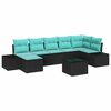 vidaXL Conjunto de Sof&aacute; de Jardim 7 unid. Preto e Turquesa vime PE