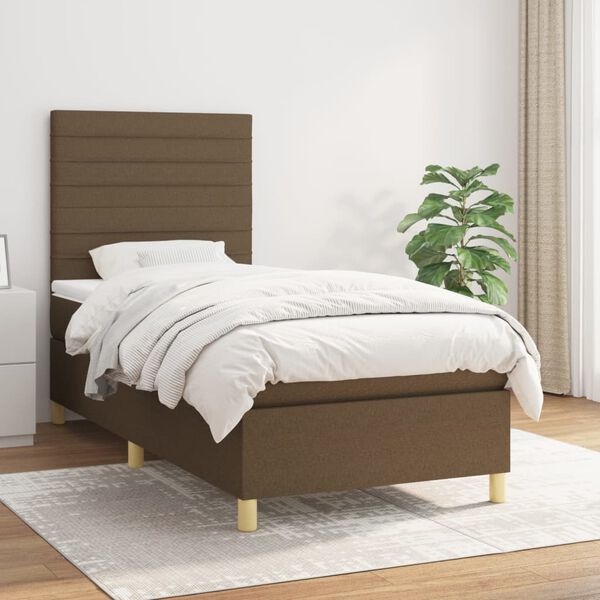 vidaXL Cama com molas/colch&atilde;o 90x190 cm tecido castanho-escuro