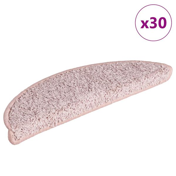 vidaXL Tapetes de escada 30 peças 56x17x3 cm rosa claro semicircular