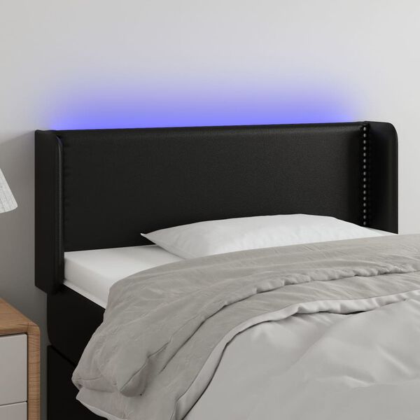 vidaXL Cabeceira de cama c/ LED couro artificial 103x16x78/88 cm preto